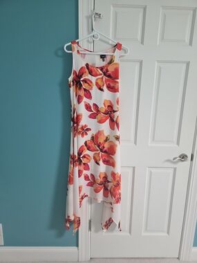 Rafaella White Maxi Dress with Red and Orange Floral Print